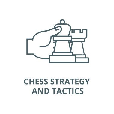 Satranç Stratejisi ve taktikleri çizgi simgesi, vektör. Satranç Stratejisi ve taktikleri anahat işareti, konsept sembolü, düz illüstrasyon