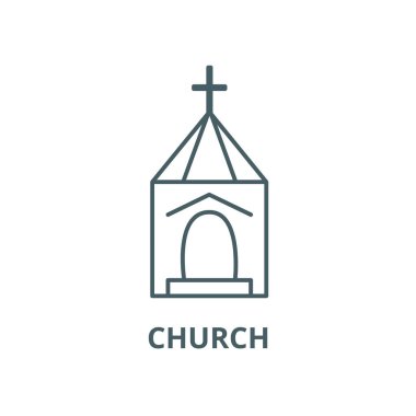 Kilise, düğün çizgisi simgesi, vektör. Kilise, düğün anahat işareti, konsept sembolü, düz illüstrasyon