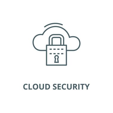 Bulut güvenlik hattı simgesi, vektör. Bulut güvenlik anahat işareti, kavram sembolü, düz çizim
