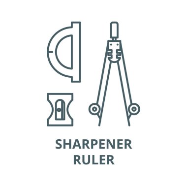 Pusula, kalemtatlı, cetvel çizgi simgesi, vektör. Pusula, kalemtatlı, cetvel anahat işareti, konsept sembolü, düz illüstrasyon