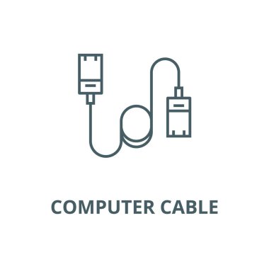 Bilgisayar kablosu, Ethernet hattı simgesi, vektör. Bilgisayar kablosu, Ethernet anahat işareti, kavram sembolü, düz çizim