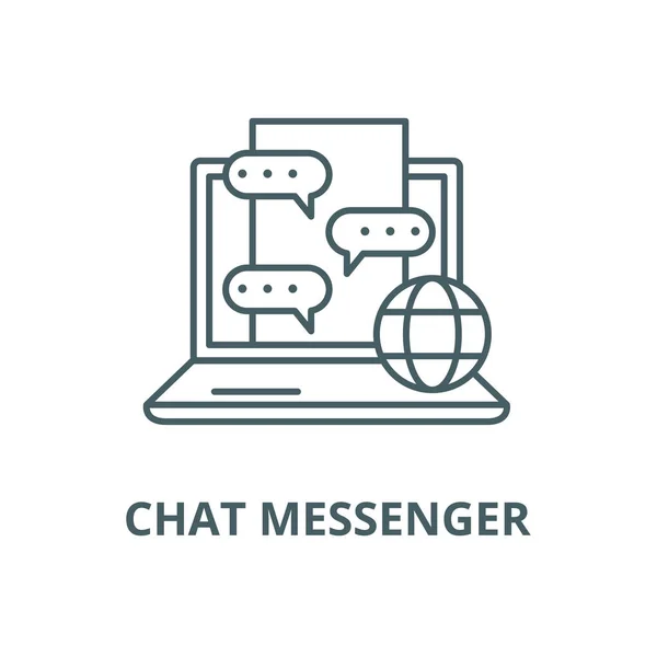 Chat ícone de linha mensageiro, vetor. Chat mensageiro sinal esboço, símbolo conceito, ilustração plana — Vetor de Stock