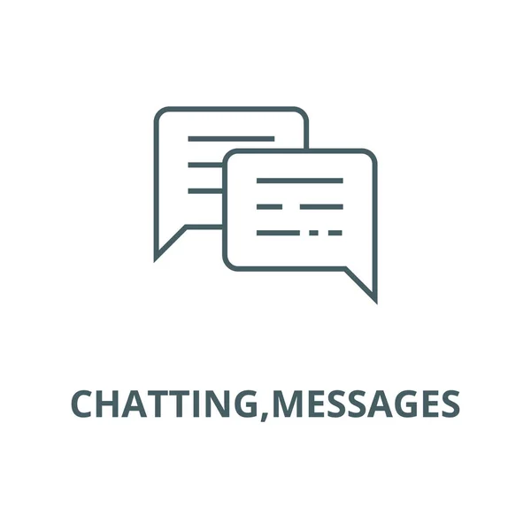Chatear, mensajes icono de línea, vector. Charlando, señales de contorno de mensajes, símbolo de concepto, ilustración plana — Vector de stock