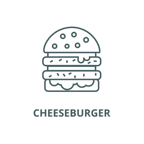 Ícone de linha Cheeseburger, vetor. Sinal de esboço de cheeseburger, símbolo de conceito, ilustração plana — Vetor de Stock