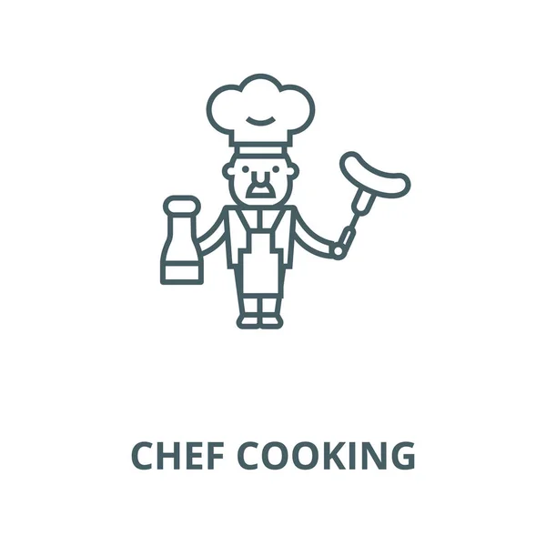 Chef línea de cocina icono, vector. Chef cocina contorno signo, concepto símbolo, ilustración plana — Vector de stock