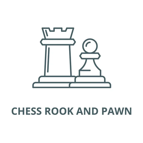 Peças de xadrez ícone de linha de torre e peão, vetor. Peças de xadrez torre e peão sinal de contorno, símbolo de conceito, ilustração plana —  Vetores de Stock