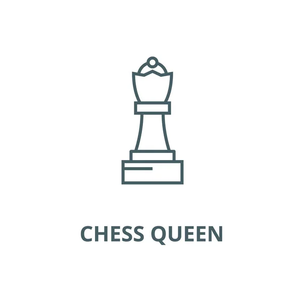 Ícone de linha rainha de xadrez, vetor. Sinal de esboço de rainha de xadrez, símbolo de conceito, ilustração plana —  Vetores de Stock