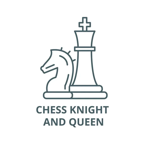 Peças de xadrez, cavaleiro e rainha ícone de linha, vetor. Peças de xadrez, cavaleiro e rainha delinear sinal, símbolo de conceito, ilustração plana —  Vetores de Stock