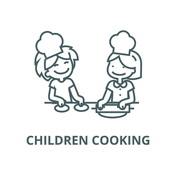 Icona della linea di cucina per bambini, vettore. Segno di contorno di cucina per bambini, simbolo concettuale, illustrazione piatta — Vettoriale Stock