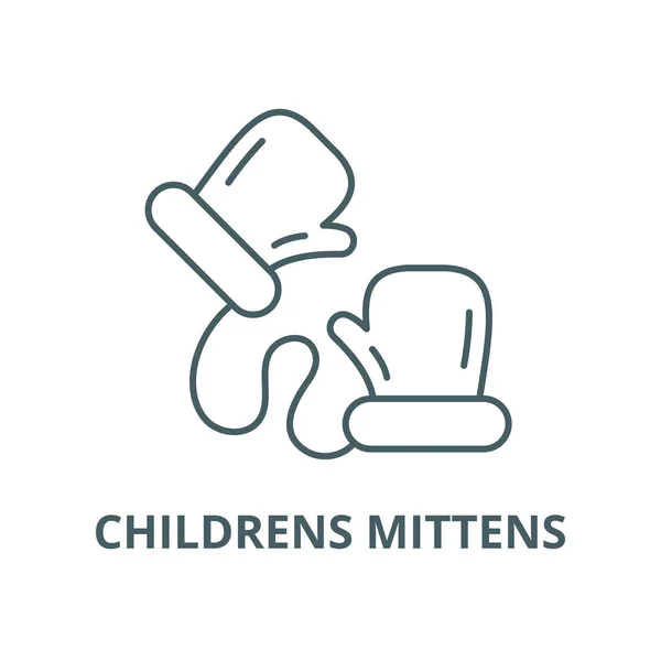 Les enfants mitaines ligne icône, vecteur. Moufles pour enfants signe de contour, symbole de concept, illustration plate — Image vectorielle
