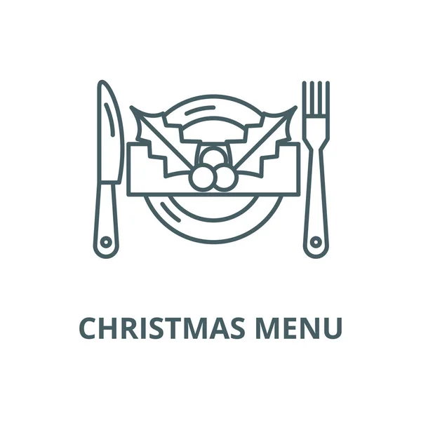 Ikona linii menu Bożego Narodzenia, wektor. Świąteczne menu znak konspektu, symbol koncepcyjny, płaska ilustracja — Wektor stockowy