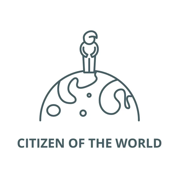 Cidadão do ícone da linha mundial, vetor. Cidadão do mundo sinal esboço, símbolo conceito, ilustração plana — Vetor de Stock