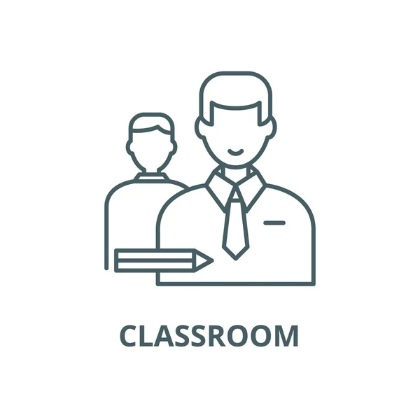 Icona della linea della classe, vettore. Segno di contorno dell'aula, simbolo concettuale, illustrazione piatta — Vettoriale Stock