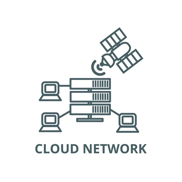 Icône de ligne de réseau Cloud, vecteur. Signe de contour du réseau Cloud, symbole de concept, illustration plate — Image vectorielle