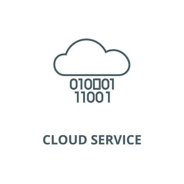 Service Cloud, chiffres zéro un, icône de ligne de code binaire, vecteur. Cloud service, chiffres zéro un, code binaire contour signe, symbole de concept, illustration plate — Image vectorielle