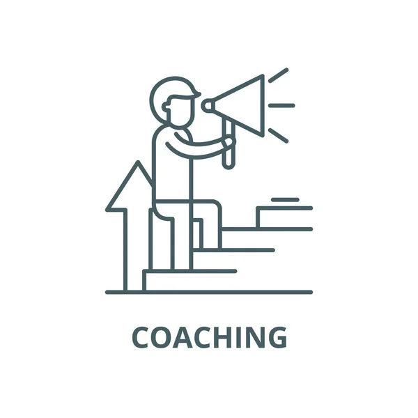 Icône de ligne de coaching, vecteur. Entraînement signe de contour, symbole de concept, illustration plate — Image vectorielle