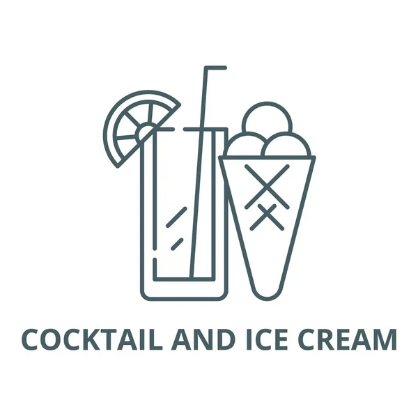 Cocktail e ícone linha de sorvete, vetor. Sinal de esboço de coquetel e sorvete, símbolo de conceito, ilustração plana — Vetor de Stock