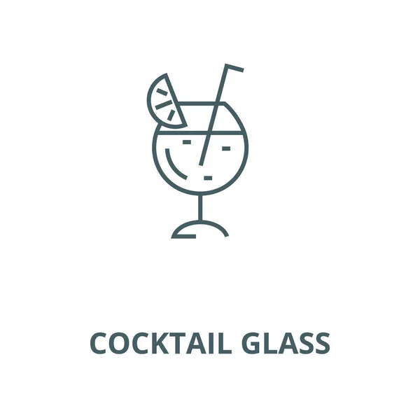 Cocktail ícone de linha de vidro, vetor. Cocktail vidro esboço sinal, símbolo de conceito, ilustração plana —  Vetores de Stock