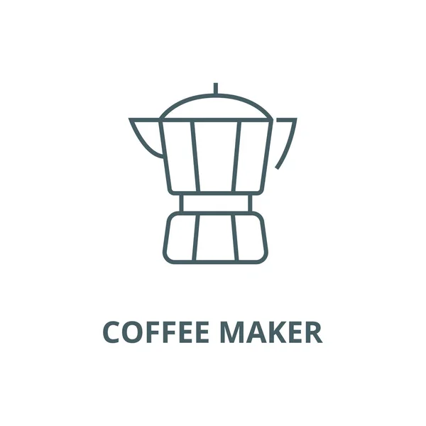 Cafeteira ícone de linha, vetor. Máquina de café sinal esboço, símbolo conceito, ilustração plana — Vetor de Stock