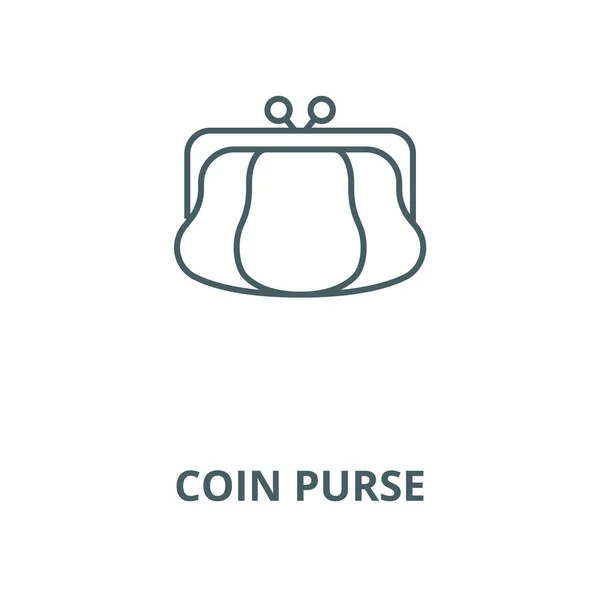 Monedero de monedas icono de línea, vector. Monedero signo contorno moneda, símbolo concepto, ilustración plana — Vector de stock