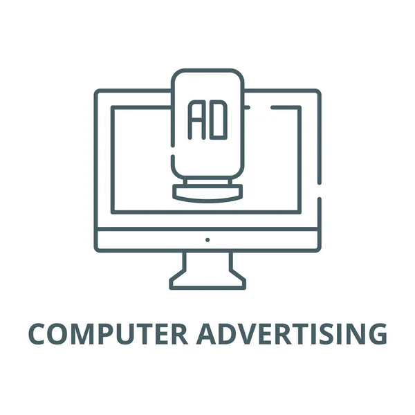 Dator reklam linje ikon, vektor. Dator reklam dispositions skylt, koncept symbol, platt illustration — Stock vektor