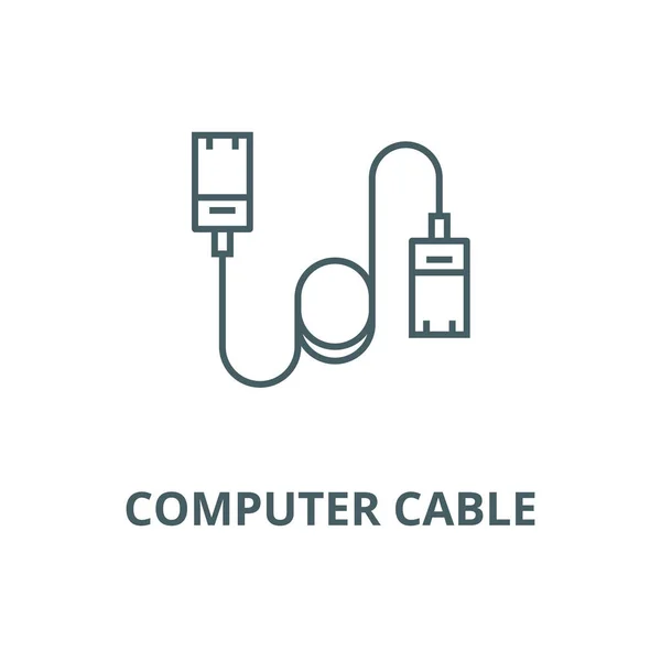 Bilgisayar kablosu, Ethernet hattı simgesi, vektör. Bilgisayar kablosu, Ethernet anahat işareti, kavram sembolü, düz çizim — Stok Vektör
