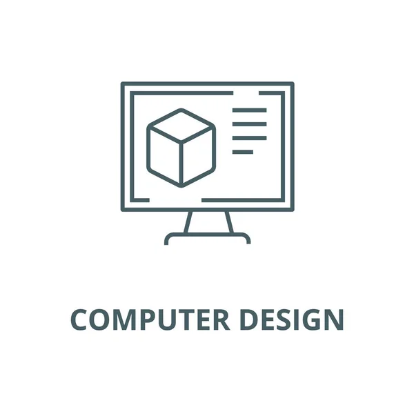Ícone de linha de design de computador, vetor. Sinal do esboço do projeto do computador, símbolo do conceito, ilustração lisa — Vetor de Stock