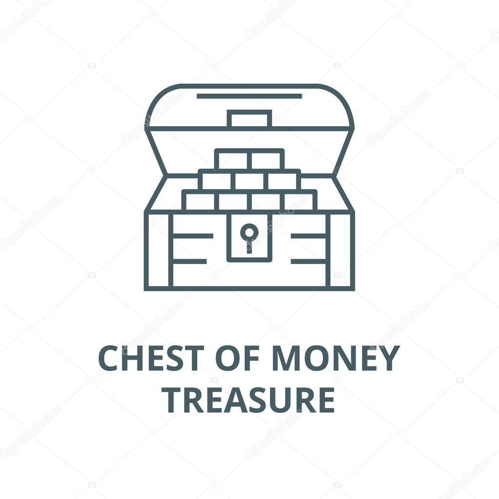 Chest of money,treasure line icon, vector. Chest of money,treasure outline sign, concept symbol, flat illustration