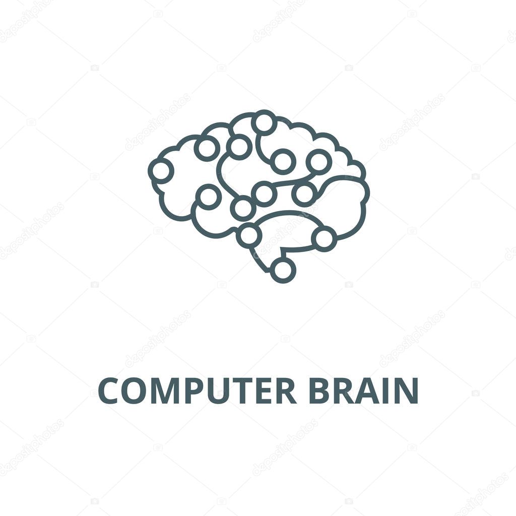 Computer brain line icon, vector. Computer brain outline sign, concept symbol, flat illustration