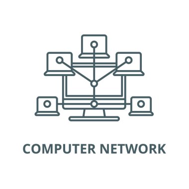 Bilgisayar ağ satırı simgesi, vektör. Bilgisayar ağı anahat işareti, kavram sembolü, düz illüstrasyon