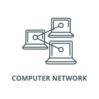 Bilgisayar iş ağ hattı simgesi, vektör. Bilgisayar iş ağı anahat işareti, kavramı sembolü, düz illüstrasyon