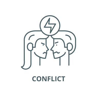 Çakışma çizgisi simgesi, vector. Çakışma anahat işareti, kavram sembolü, düz illüstrasyon