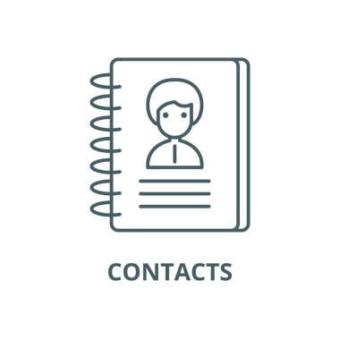 Kişiler satırı simgesi, vektör. Kişiler anahat işareti, konsept sembolü, düz çizim