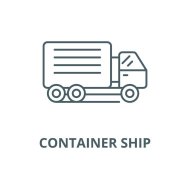 Konteyner gemi hattı simgesi, vektör. Konteyner gemisi anahat işareti, kavram sembolü, düz illüstrasyon