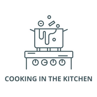 Mutfak hattı simgesi, vektör pişirme. Mutfak anahat işareti, konsept sembolü, düz illüstrasyon pişirme