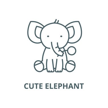 Sevimli fil çizgi simgesi, vektör. Sevimli fil anahat işareti, kavramı sembolü, düz illüstrasyon