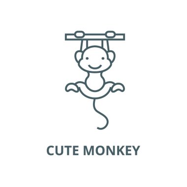 Sevimli maymun çizgi simgesi, vektör. Sevimli maymun anahat işareti, kavramı sembolü, düz illüstrasyon