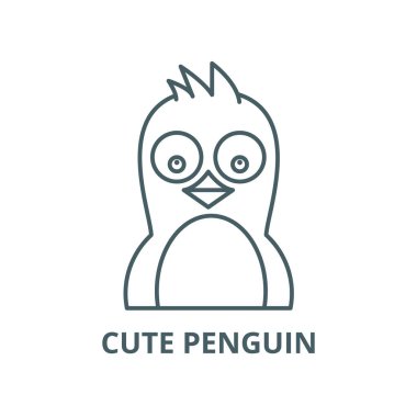 Sevimli penguen çizgi simgesi, vektör. Sevimli penguen anahat işareti, kavramı sembolü, düz illüstrasyon