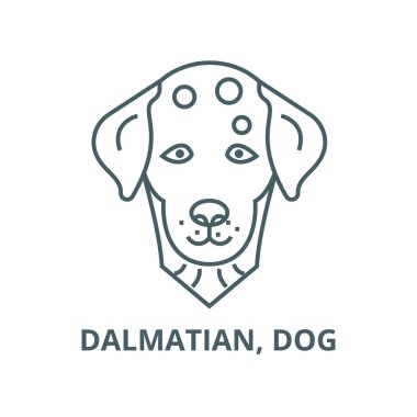 Dalya, köpek çizgisi simgesi, vektör. Dalya, köpek anahat işareti, konsept sembolü, düz illüstrasyon