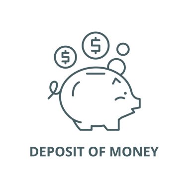 Para hattı simgesi, vektör mevduat. Mevduat para anahat işareti, konsept sembolü, düz illüstrasyon