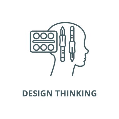 Tasarım düşünme çizgisi simgesi, vektör. Tasarım düşünme anahat işareti, konsept sembolü, düz illüstrasyon