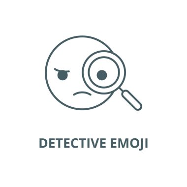 Dedektif emoji çizgi simgesi, vektör. Dedektif emoji anahat işareti, konsept sembolü, düz illüstrasyon