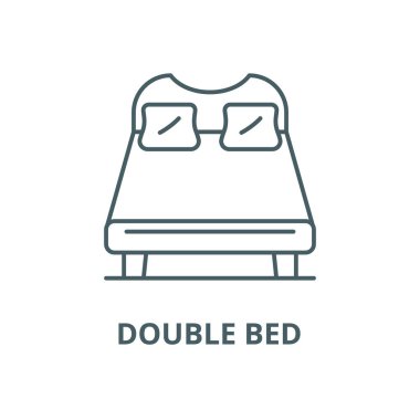 Çift Kişilik Yatak çizgisi simgesi, vektör. Çift Kişilik Yatak anahat işareti, konsept sembolü, düz illüstrasyon