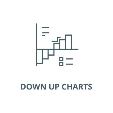 Aşağı kadar grafikler çizgi simgesi, vektör. Aşağı grafikler anahat işareti, konsept sembolü, düz illüstrasyon