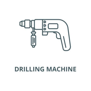 Sondaj makinesi illüstrasyon çizgi simgesi, vektör. Sondaj makinesi çizim anahat işareti, kavramı sembolü, düz illüstrasyon