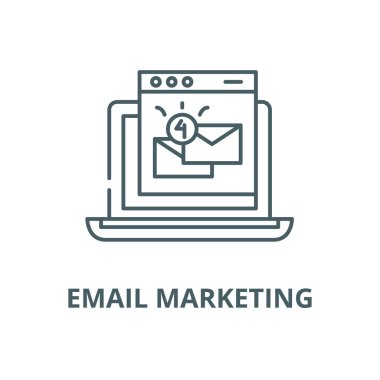 E-posta pazarlama hattı simgesi, vektör. E-posta pazarlama anahat işareti, kavramı sembolü, düz illüstrasyon