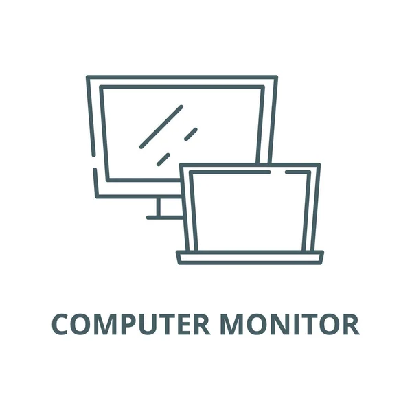 Icona linea monitor computer, vettore. Segno di contorno del monitor del computer, simbolo concettuale, illustrazione piatta — Vettoriale Stock