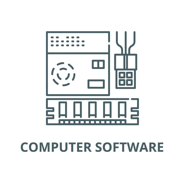Icona della linea del software del computer, vettore. Segno di contorno del software per computer, simbolo concettuale, illustrazione piatta — Vettoriale Stock