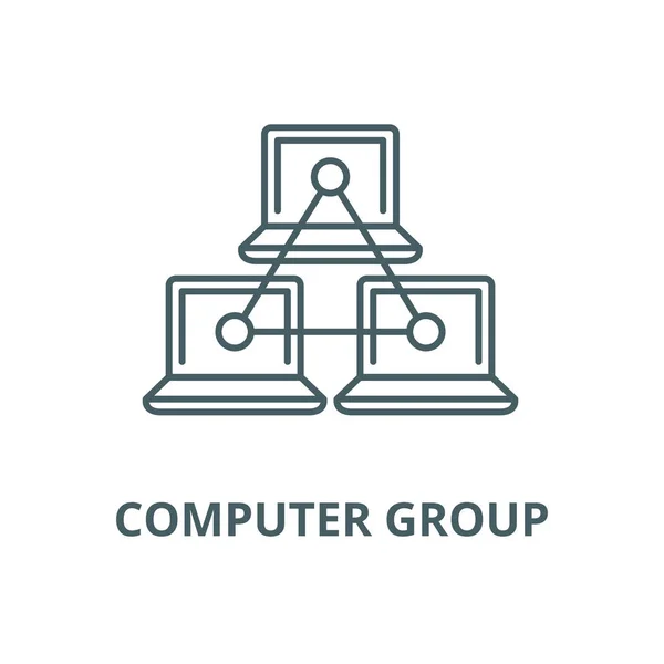 Computer working group line icon, vector. Computer working group outline sign, concept symbol, flat illustration — Stock Vector