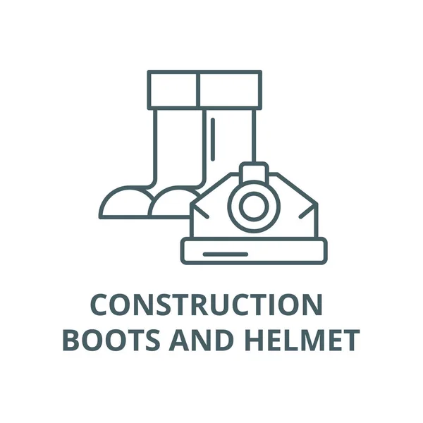 Botas de construcción y casco icono de línea, vector. Botas de construcción y signo de contorno del casco, símbolo de concepto, ilustración plana — Archivo Imágenes Vectoriales